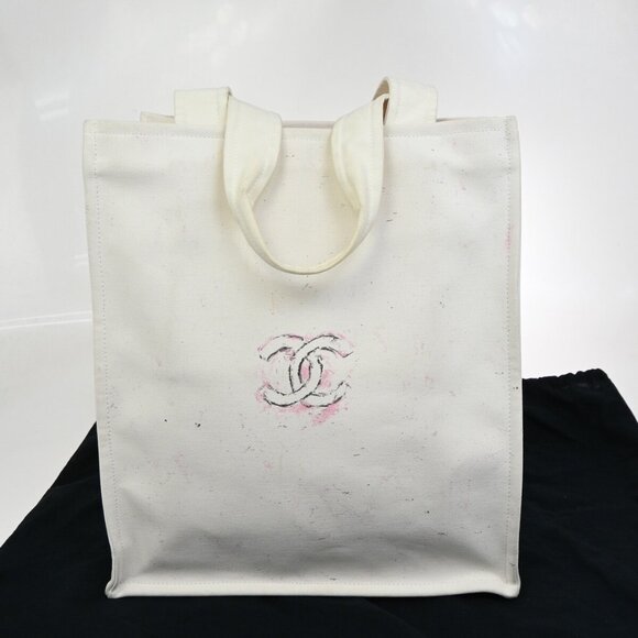 CHANEL CC Logo Cruise Line Miami Shoulder Tote Bag Canvas White - Picture 3 of 16